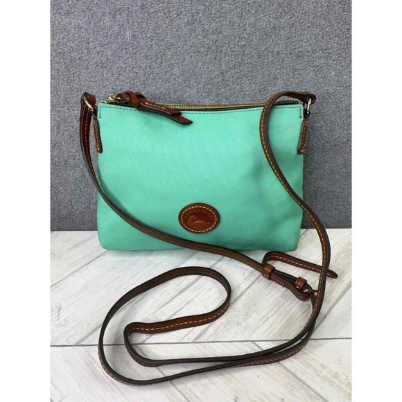 Dooney & Bourke Handbags - Dooney & Bourke Canvas Crossbody Bag Leather Accents Green Adjustable Strap